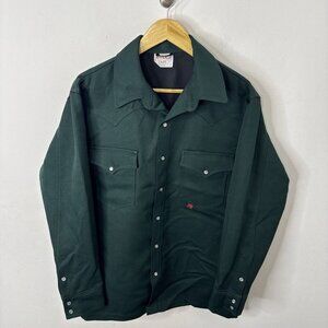 Vintage Marv Holland Men M Green Pearl Snap Heavy Workwear Shirt Green Yoke